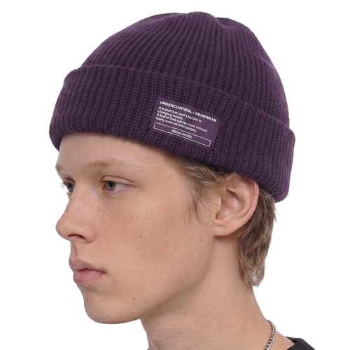 UNDERCONTROL Winter Trawler Fisherman Beanie Men Women Unisex Stylish Plain Docker Skull Hat Roll up Watch Cap Color Pack - color: Purple