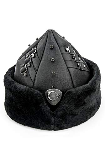 ihvan online Turkish Ottoman Bork Hat, Ertugrul Faux Leather Fur Winter Cap - color: Black / Style-4