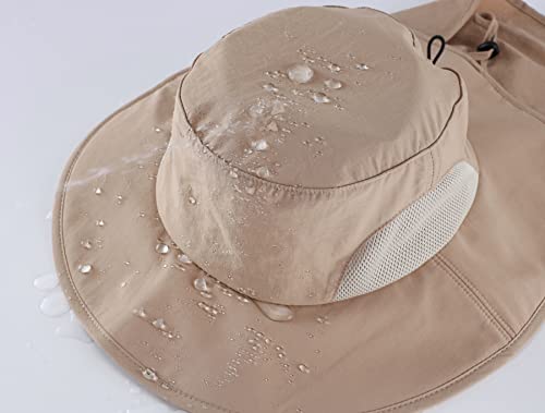 Home Prefer Outdoor UPF50+ Mens Sun Hat with Neck Flap Womens UV Protection Hat Wide Brim Safari Fishing Hiking Gardening Hat - color: Milky Khaki