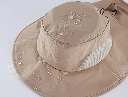 Home Prefer Outdoor UPF50+ Mens Sun Hat with Neck Flap Womens UV Protection Hat Wide Brim Safari Fishing Hiking Gardening Hat - color: Milky Khaki