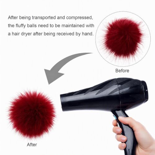 Fzxdfg 6Pieces Faux Furry Pom Pom Ball with Elastic Loop DIY Faux Fur Fluffy Ball for Hats Bags Key Chains Accessories 3.9inch/10CM (Wine Red) - color: Wine Red