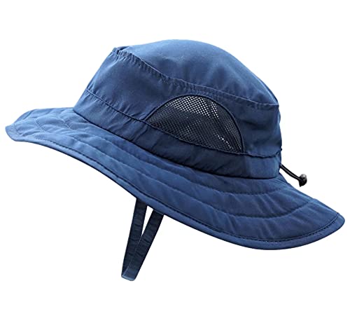 Connectyle Kids Sun Hat for Boys Girls Wide Brim Bucket Hat UPF 50+ Sun Protection Hat Breathable Summer Beach Hat - color: Navy