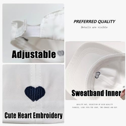 Sun Visor for Women High Ponytail Sun Hats Sports Running Heart Embroidered Veelcro Golf Beach Cap - color: White