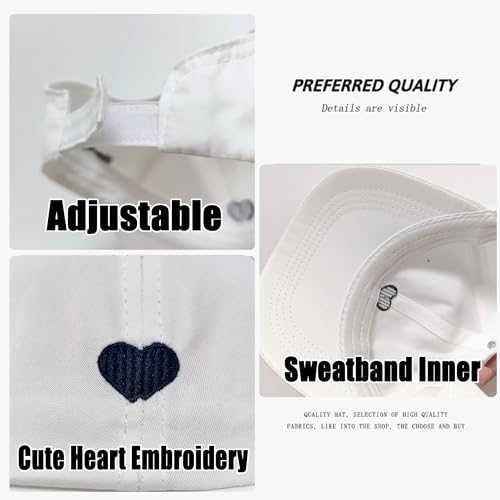 Sun Visor for Women High Ponytail Sun Hats Sports Running Heart Embroidered Veelcro Golf Beach Cap - color: White