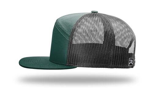 Richardson 168 168P Hat 7-Panel Trucker Cap Hi-Pro Snapback Cap Camo Hat Adjustable Baseball Hat Blank Hat Bulk Hats - color: Dark Green/Black