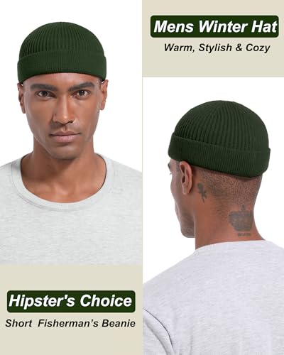 Short Beanie for Men Women, Wool Knit Cuff Winter Fisherman Hats - color: 1pcs- Army Green