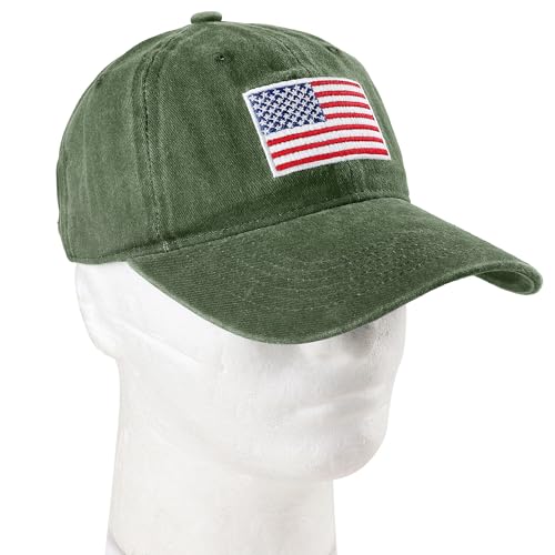 Falari USA Flag Embroidered Baseball Cap, Low Profile Adjustable Dad Hat, 100% Cotton, Pre-Washed - color: Olive Green