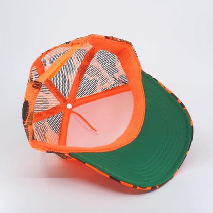 High Crown Foam Mesh Camouflage Tri-Color Oak Leaves Trucker Hat Baseball Cap - color: Neon Orange