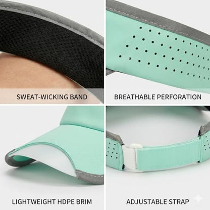 Reflective Brim Quick Dry Lightweight Visor Hat - color: Mint Green & Light Gray