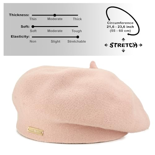 Beret - Warm Lined Wool Angora Knit Berets - French Paris Hat for Women - color: Pink