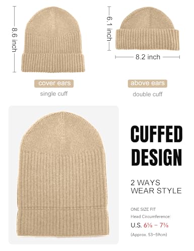 vidsel 50% Wool Double Cuff Beanie Hat for Men Women, Warm Winter Knit Cap - color: Apricot