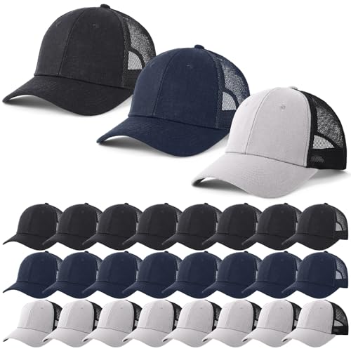 Suhine 24 Pcs Blank Trucker Hat Bulk,Unisex Baseball Cap - color: Black Blue Gray
