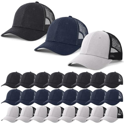 Suhine 24 Pcs Blank Trucker Hat Bulk,Unisex Baseball Cap - color: Black Blue Gray