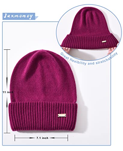 jaxmonoy Slouchy Beanies for Women Winter Lightweight Ladies Knit Hat Cuffed Soft Warm Slouch Beanie Cap - Brown - color: Fushia