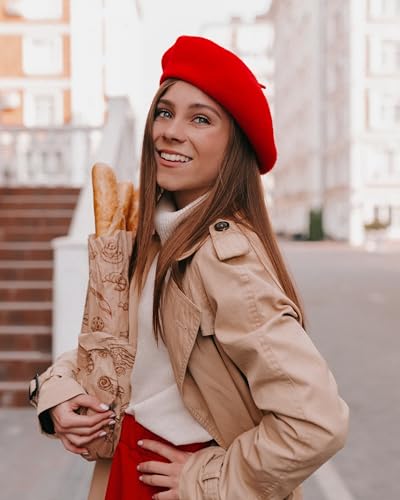 Parquet Solid Color French Beret Hat. Classic French, Casual and Chic Lightweight Cap for Women - color: Red