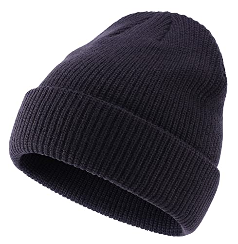 Connectyle 2 Pack Classic Cuffed Beanie Hat for Men & Women Warm Winter Knit Hat Thick Beanies Skull Cap Acrylic Watch Cap - color: Black+navy Blue