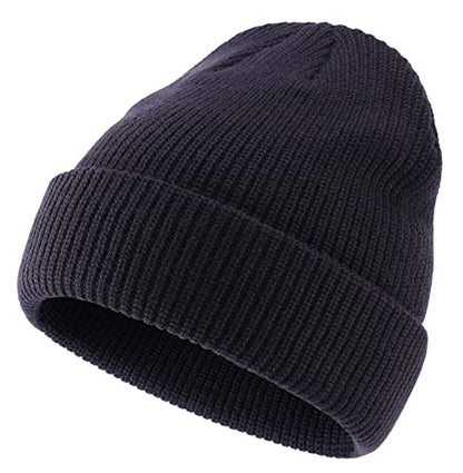 Connectyle 2 Pack Classic Cuffed Beanie Hat for Men & Women Warm Winter Knit Hat Thick Beanies Skull Cap Acrylic Watch Cap - color: Black+navy Blue