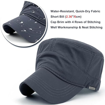 Loneshark Water Resistant Military Hat Quick Dry Cadet Cap Army Flat Top - color: Sport-logo-grey