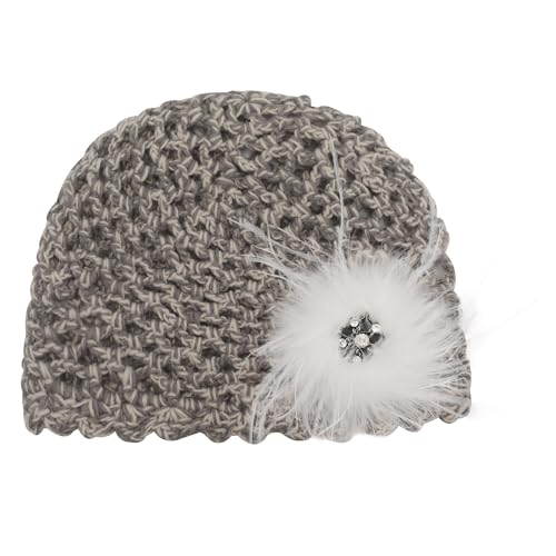 ZLYC Women Crochet Beanie Hat Summer Handmade Knit Decorated Skull Cap - color: Feather White Mixed Gray