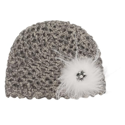 ZLYC Women Crochet Beanie Hat Summer Handmade Knit Decorated Skull Cap - color: Feather White Mixed Gray