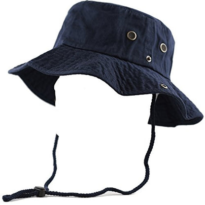 The Hat Depot Cotton Stone-Washed Safari Wide Brim Foldable Double-Sided Sun Boonie Bucket Hat - color: 2. Cotton - Navy, size: Small-Medium