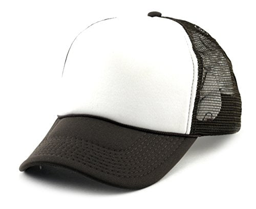 NYFASHION101 Plain Mesh Trucker Hat - Breathable 6-Panel Daily Snapback Cap, Customizable Ideal for DIY Embroidery & Patches - color: Brown/White