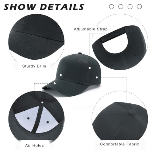 ZH Plain Adjustable Baseball Cap - Lot of 12 Unisex Blank Design Caps - color: Dark Gray