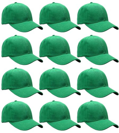 Falari Wholesale Bulk Lot 12-Pack Baseball Cap Adjustable Size Plain Blank Solid Color - color: Kelly Green