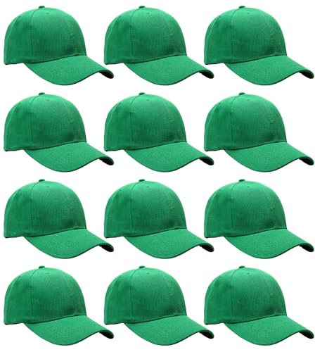 Falari Wholesale Bulk Lot 12-Pack Baseball Cap Adjustable Size Plain Blank Solid Color - color: Kelly Green