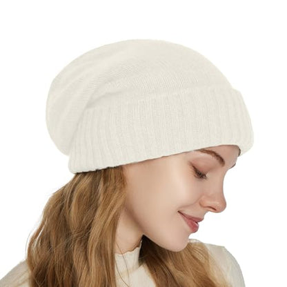 Facecozy Satin Lined Beanie for Women Soft Satin Lining Slouchy Winter Hats - color: Snow White