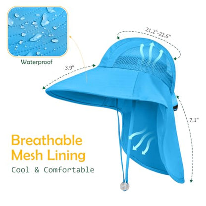 Kids Sun Hat UPF50+ Summer Beach Play Sun Protection Hats with Neck Flap for Ages 5~14 Girls Boys - color: Blue＆purple