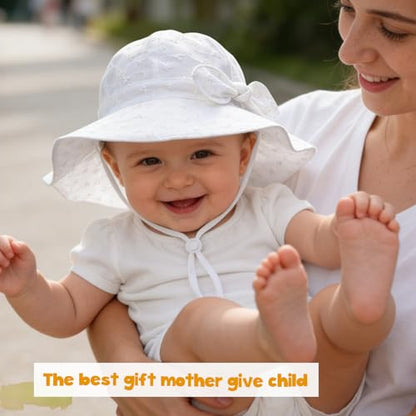 Baby Girl Sun Hat with UPF 50+ Outdoor Adjustable Beach Hat with Wide Brim Bucket Hats - color: Beige White, size: 12-24 Months