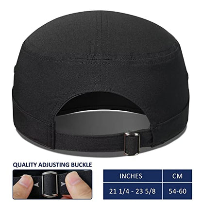 GADIEMKENSD Stretch Army Cap Cadet Military Hats Flat Top Baseball Cap Short Bill Breathable - color: Black
