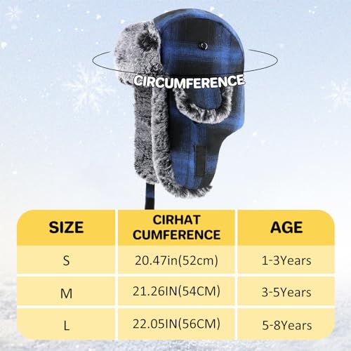 Toddler Kids Trapper Hat Boys Girls Winter Hat with Ear Flaps 1-8T - color: 1a-blue Plaid, size: 1-3T