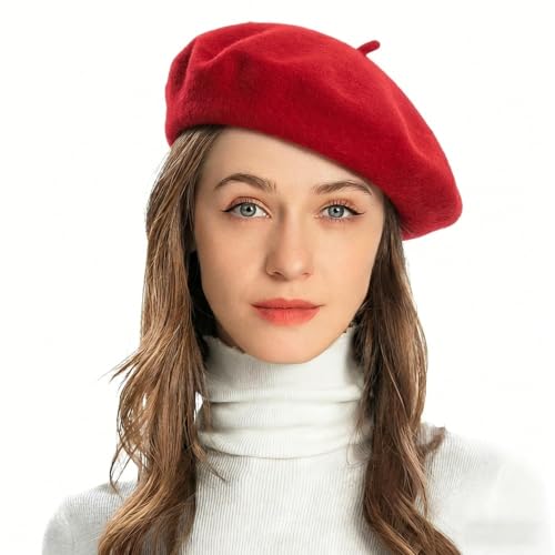 ZLYC Wool French Beret Hat Solid Color Classic Artist Cap for Women - color: Traditional Red