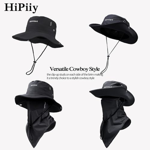 Wide-Brimmed Sun Hat,Fishing Hat,for Beach Fishing, Hiking,Camping,with Cooling Silk Mask to Block Mosquitoes(Hat + Mask) - color: Black