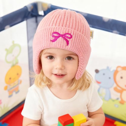 Toddler Girls Beanie Hat with Ear Flaps Knitted Soft Warm Stretchy Winter Ear Protection Hat for Boys Kids