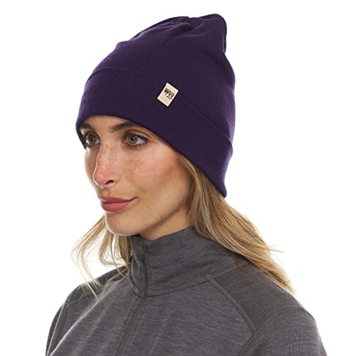 100% Merino Wool Cuff Beanie - Warm Winter Hat - Novelty Beanie - Toque - color: Dark Purple