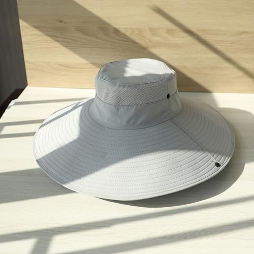 Wide Brim Sun Hat for Men Women UV Protection Bucket Fishing Hats - color: Light Gray