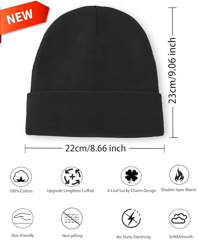 100% Cotton Beanie Lengthen Cuffed Beanies Knit Winter Hats Unisex - color: 1-black
