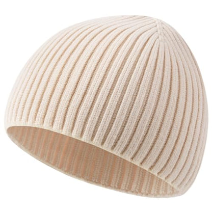 Wool Knit Beanie Hats for Men Women,Cuffless Winter Skull Caps - color: 1-beige