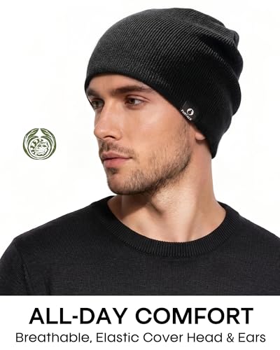 FURTALK Double-Layer Beanie Hats Men Women Cuffless Winter Hat Warm Caps - color: Black