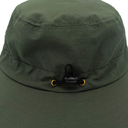 Women Lightweight Safari Sun Hat Quick Dry Fishing Hat with Strap Cool - color: Army Green