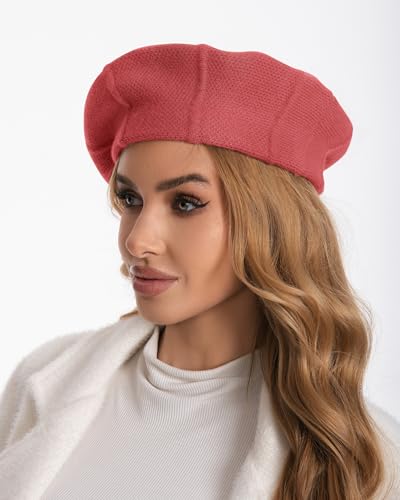 Women's Soft Wool Blend Beret Hat - 90% Wool / 10% Acrylic - No Itch, Elegant Slouchy Ribbed Knit Beret for Women - color: Pink