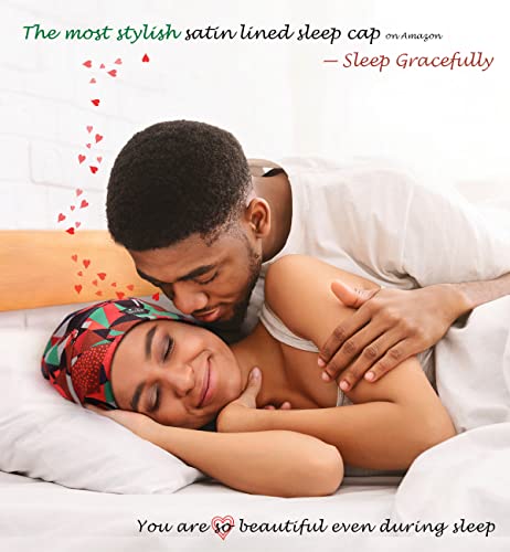 Adjustable Satin Lined Sleep Cap for Dreadlocks Curly Hair Large Head-Stay On Overnight - color: Coffee