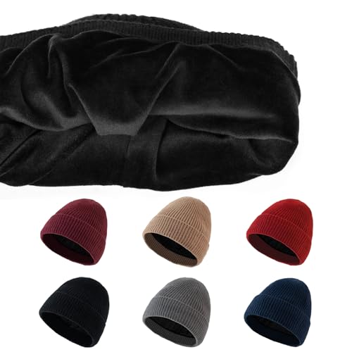 Winter Beanie for Men Women Fleece Lined Beanies Hats Soft Warm Thick Knit Hat - color: Light Red