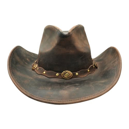Equine Care Leather Cowboy Hat for Men & Women, Genuine Leather Western - color: Antique Brown, size: 7-7 1/8