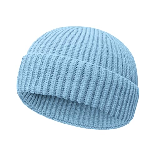 Wool Fisherman Beanies for Men Women Short Cuff Knit Beanie - color: Skyblue
