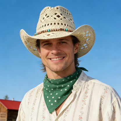 Straw Cowboy Hat for Women, Cowgirl Hat Wide Brim Western Cowboy Hat - color: Style3
