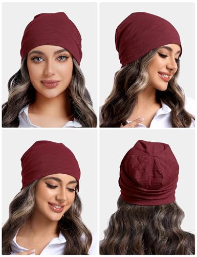 ROYBENS Lightweight 100% Cotton Slouchy Summer Beanie Men Women, Chemo Cap - color: 1pc Wine Red, size: Large